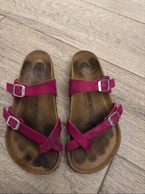 Birkenstock Mayari Magenta Leather Double-Strap Sandals